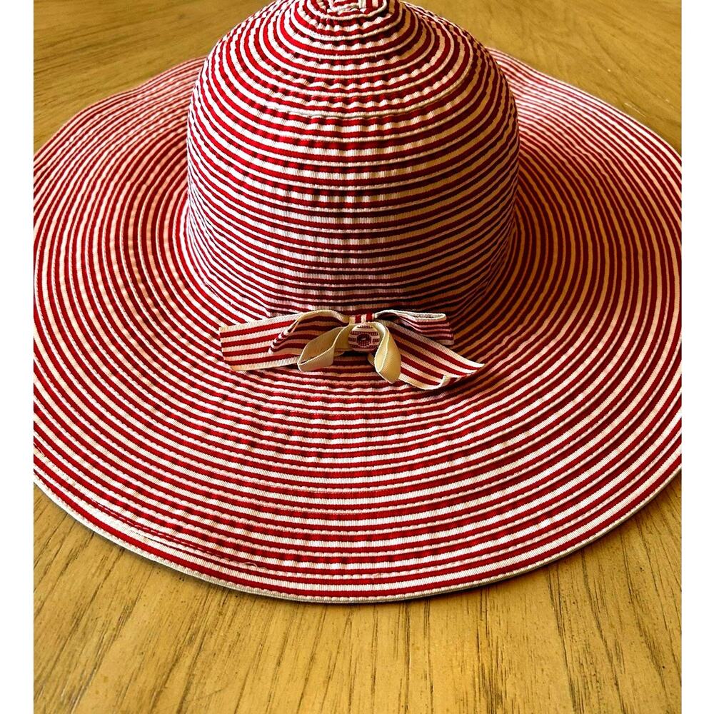 Womens Betmar New York Red & White Striped Wide Brim SUN HAT Packable Travel OS